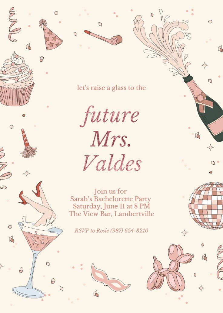 Raise a glass - bachelorette party invitation